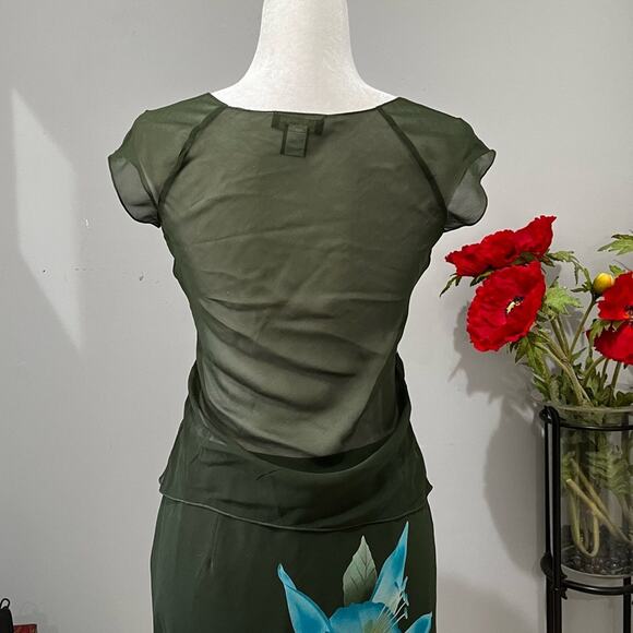 NEW Banana Republic Silk Tropical Flower Longline Midi Skirt Semi Sheer Top XS/S - Picture 9 of 16